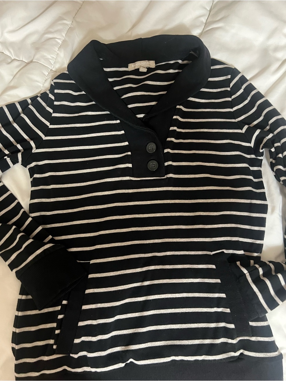 Banana Republic Black & gray Striped Shawl Collar Women's Sweatshirt - Picture 2 of 8
